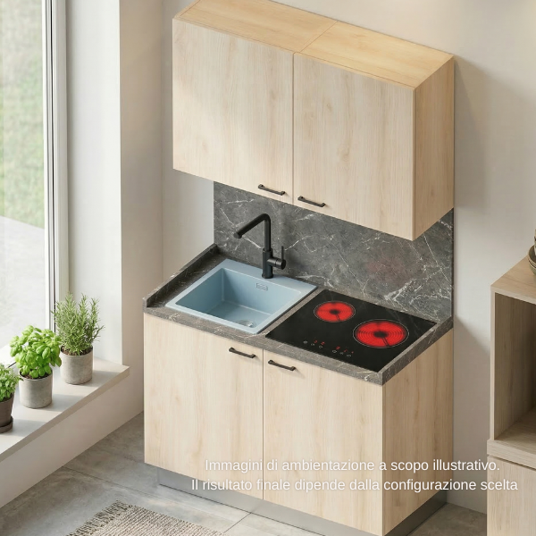Cucina preconfigurata 120 cm con maniglia e lavello sinistro personalizzabileonline